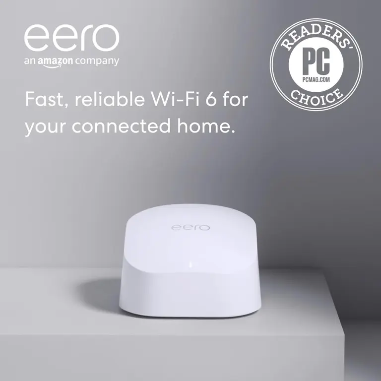 Amazon eero 6 mesh wifi router - Supports internet plans up to 900 Mbps, Coverage up to 1,500 sq. ft., Connect 75+ devices, 1-pack