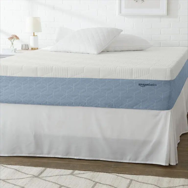 Amazon Basics Cooling Gel Memory Foam Mattress, Medium-Firm, Body Contouring, CertiPUR-US Certified Foam, King Size, 80 x 76 x 12 inches, White/Gray
