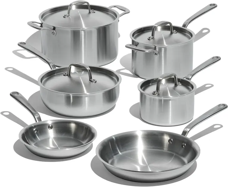 Made In Cookware - 10 Piece Stainless Steel Pot and Pan Set - 5 Ply Clad - Includes Stainless Steel Frying Pans, Saucepans, Saucier and Stock Pot W/Lid - Professional Cookware - Crafted in Italy