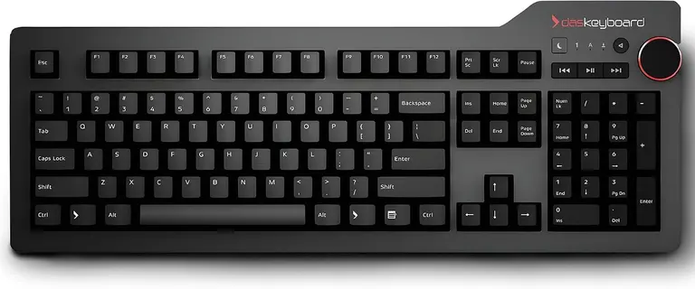 Das Keyboard 4 Professional Wired Mechanical Keyboard, Cherry MX Blue Mechanical Switches, 2-Port USB 3.0 Hub, Volume Knob, Aluminum Top (104 Keys, Black)