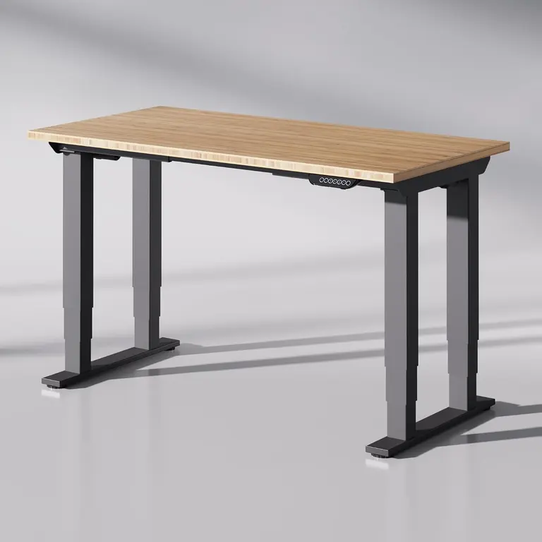 FLEXISPOT E6Q 4-Leg Dual Motor Standing Desk, 55"x28" Solid Bamboo Electric Height Adjustable Desk, Rock-Solid Stability, Heavy-Duty 540lb Capacity for Professional Workstations, Natural