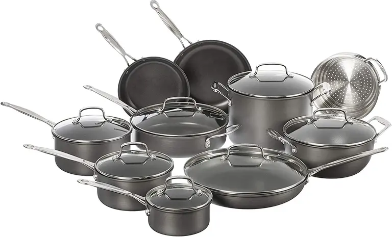 Cuisinart 17-Piece Pots and Pans Set, Non Stick Hard Anodized Cookware Set, Compatible with Electric, Gas Cooktops, Dishwasher Safe, Oven Safe Pot Set, Cool Grip Handles, Aluminum Core for Even Heat