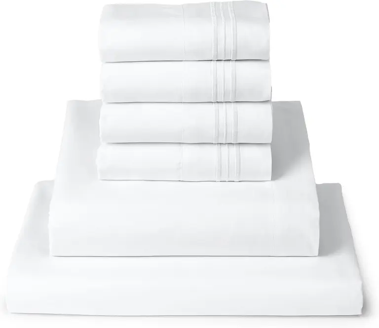 Mellanni Queen Sheet Set - 6-Piece Iconic Collection Bedding | Including 4 Pillowcases, 16-Inch Deep Pocket, Easy Care, Extra Soft, Cooling Sheets, Brushed Microfiber - White