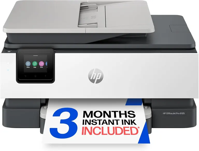 HP OfficeJet Pro 8125 Wireless All-in-One Color Inkjet Printer, Print, Scan, Copy, ADF, Duplex Printing Best-for-Home Office, 3 Month Trial of Instant Ink Included, AI-Capable (C2VJ4A)