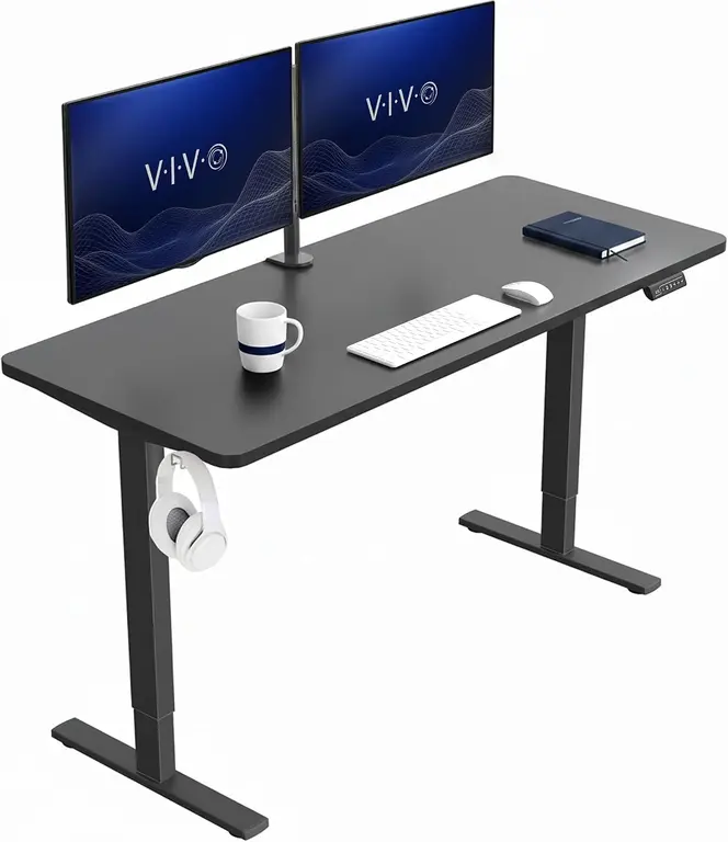 VIVO Electric 60 x 24 in Standing Desk, Memory Height Adjustment, 1B Series, Holds 220 lbs, One-Piece Black Top, Black Frame, DESK-KIT-1B6B