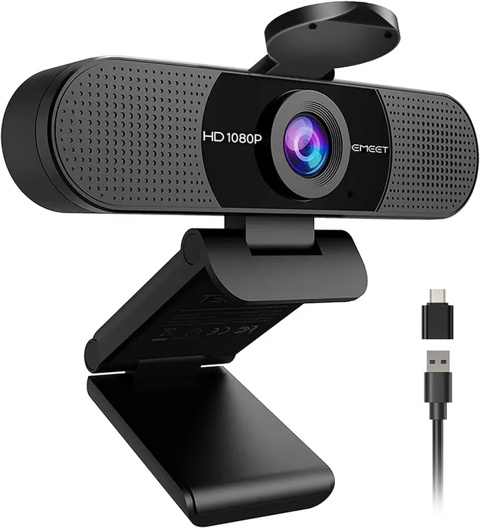 EMEET C960 1080P Webcam with Microphone, 2 Mics, 90° FOV, USB Type-A & A-to-C Adapter, Fixed Focus, Plug&Play Computer Camera for Zoom/Teams/Facetime/YouTube/Google Meet/Switch 2 Camera, 2025 Version
