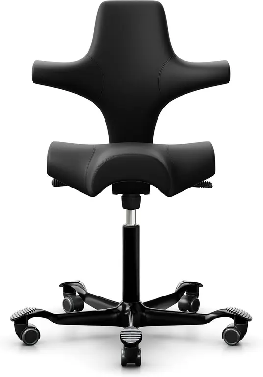 HAG Capisco Adjustable Sit to Stand Desk Chair - Black Frame - Leather Black Seat