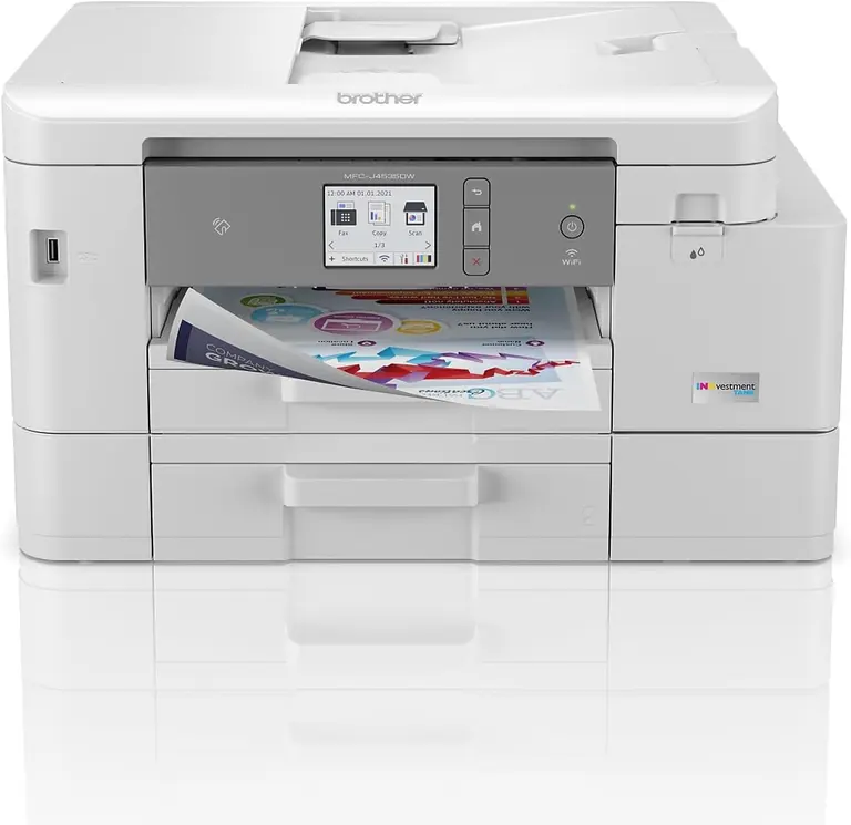 Brother MFC-J4535DW INKvestment -Tank All-in-One Color Inkjet Printer with NFC, Duplex and Wireless Printing Plus Up to 1-Year of Ink in-Box, White | Nfc, Duplex, WI-FI and Ethernet, 2.7 Touchscreen, 20-Sheet Adf, 2 Trays, Up to 1-Yr Ink In-Box
