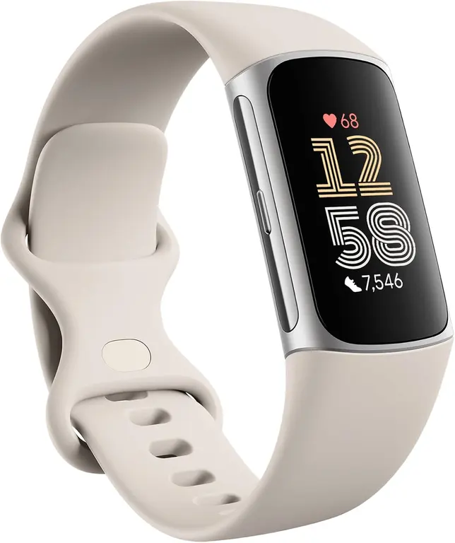 Fitbit Charge 6 Fitness Tracker with Google Apps - Heart Rate on Exercise Equipment - 3-Month Google Health Premium Membership Included - Health Tools - Porcelain/Silver - Small&Large Bands Included