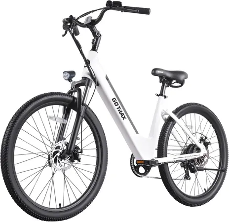 Gotrax Dolphin 26" Step -Thru Electric Bike for Adults, Max 30 Mile & 20Mph | 500W Peak Motor, 30 Miles Range in Pedal-Assist, 7-Speed & Boost Mode, Front Suspension, 5 Assist Levels, Dual‑Disc Brakes
