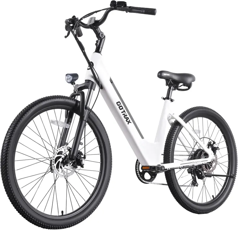 Gotrax Dolphin 26" Step -Thru Electric Bike for Adults, Max 30 Mile & 20Mph | 500W Peak Motor, 30 Miles Range in Pedal-Assist, 7-Speed & Boost Mode, Front Suspension, 5 Assist Levels, Dual‑Disc Brakes
