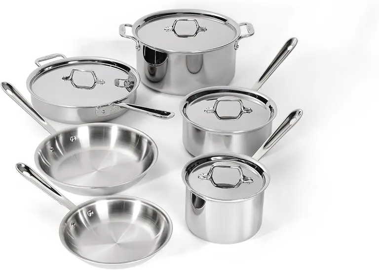All-Clad D3® Stainless Steel 10 Piece Cookware Set- Made in USA- Includes Frying Pans, Saucepan, Sautépan, Stockpot - Professional Grade -Oven Safe & Induction Compatible