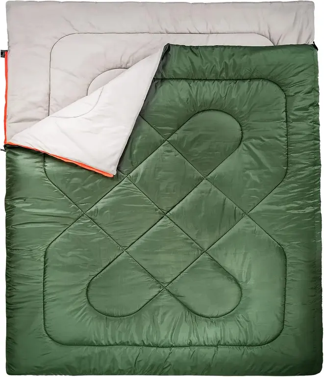 Amazon Basics Double Sleeping Bag for Adults, 40°F Cold Weather Two-Person Camping Bag, Queen Size 87" x 59", Olive Green