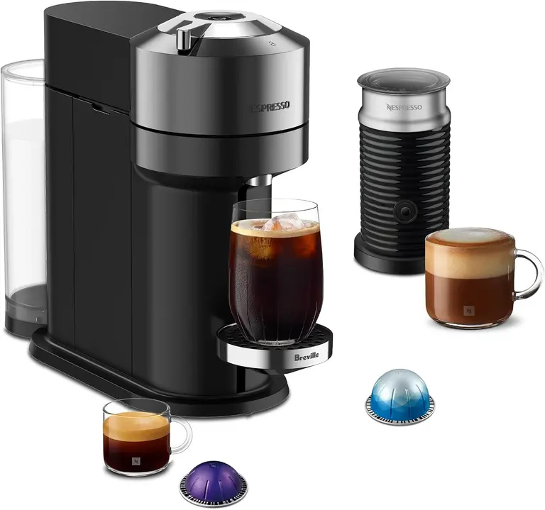 Nespresso Vertuo Next Deluxe Coffee and Espresso Maker, Pure Chrome with Aeroccino Milk Frother,1.1 liter, Black,Dark Chrome