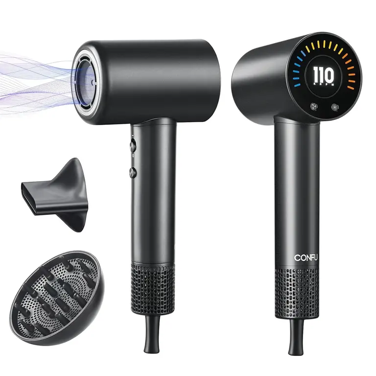 CONFU Hair Dryer, 110000 RPM Fast Drying Blow Dryer with Magnetic Diffuser and Concentrator, Professional Lightweight Ionic Hair Dryer for Women and Men Grey
