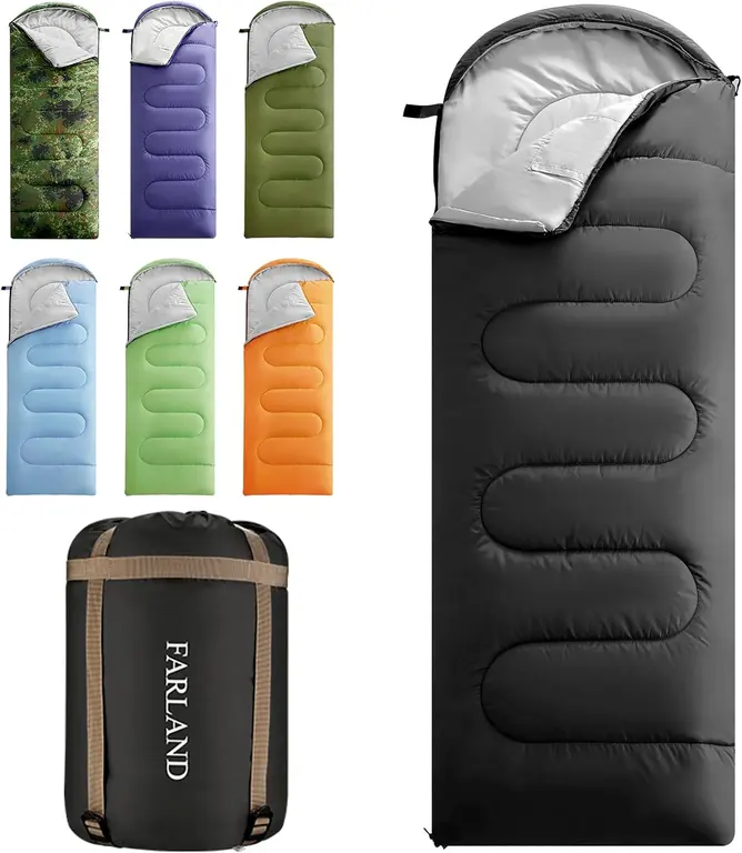 FARLAND Sleeping Bags for Adults, 3-4 Season Warm & Cool Weather, Lightweight Camping Sleeping Bag for Kids Family Camping Essentials with Compression Sack
