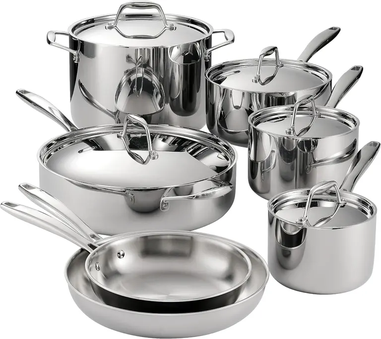 Tramontina Signature Tri-Ply Clad Stainless Steel 12-Piece Cookware Set with Lids, Pots and Pans Kitchen Set, Induction-Ready, Dishwasher-Safe, NSF-Certified, Made in Brazil