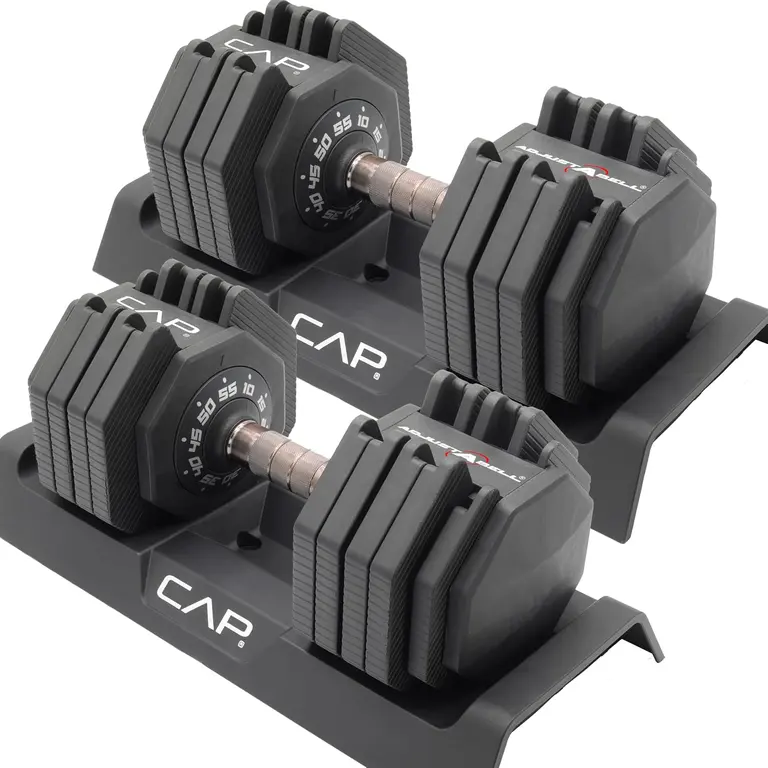 CAP ADJUSTABELL Adjustable Dumbbell Set, Premium Quick Select Adjustable Weights for Strength Training, Singles & Pairs, 12.5 LB, 25 LB & 55 LB, Round & Hex Dumbbells, Multiple Grip Handle Options