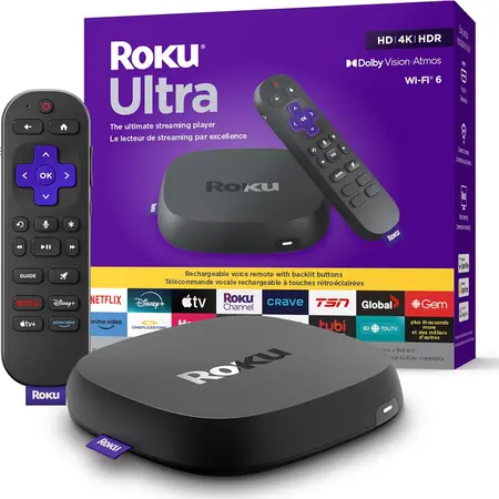 Roku Ultra 2024 | The ultimate streaming player - 4K streaming device with HDR10+, Dolby Vision and Atmos - Bluetooth and Wi-Fi 6 - Rechargeable Voice Remote Pro with Backlit Buttons -