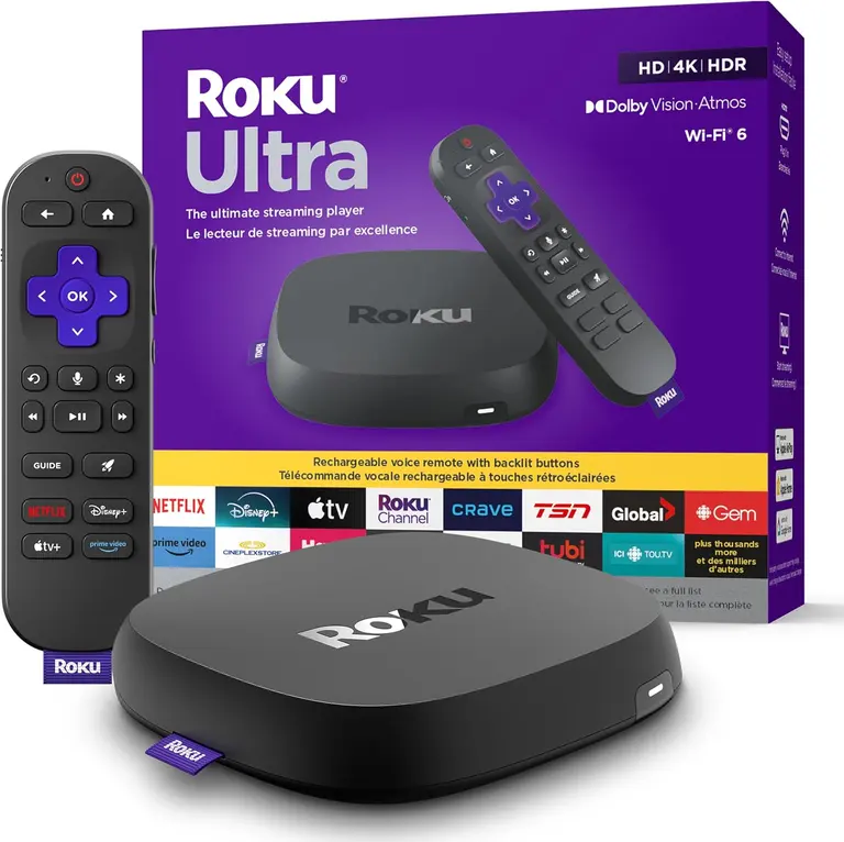 Roku Ultra 2024 | The ultimate streaming player - 4K streaming device with HDR10+, Dolby Vision and Atmos - Bluetooth and Wi-Fi 6 - Rechargeable Voice Remote Pro with Backlit Buttons -